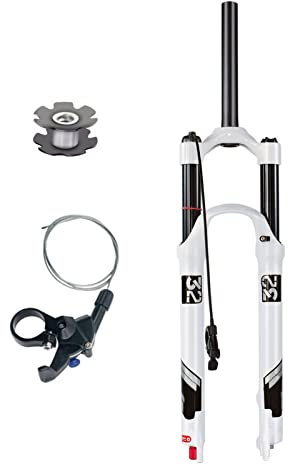 Forks MTB Fahrradgabel,1-1/8 Scheibenbremse MTB Federung Luftdruck Zugstufeneinstellung Federweg 130mm (Color : White-rl, Size : 26inch)