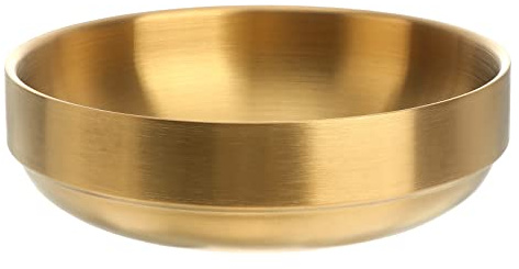 Cuenco Doble Aislamiento de Acero Inoxidable Dorado de 19cm | Borde Ancho y Base Plana, Exterior Satinado Antihuellas, Interior Brillante y Vertido Suave