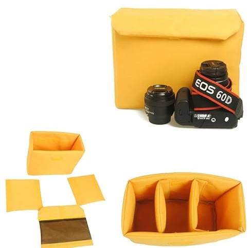 Uadme Sac d'insertion d'appareil Photo ¨¦ponge en Nylon Sac Rembourr¨¦ Portable ¨¦tanche Antichoc pour objectifs d'appareil Photo Reflex avec Accessoires d'objectif de Baton de diviseur(S-Jaune)
