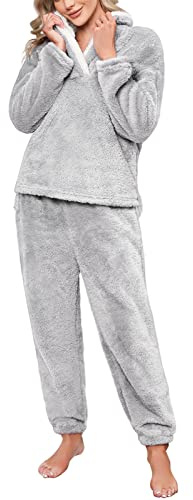 RITOSTA Pigiama Donna Invernale Felpato Pigiama Donna Invernale Caldo Pigiama Donna Invernale Pile Pigiama di Pile Morbido Pigiami Lungo Due Pezzi da Donna con Felpa e Pantalone
