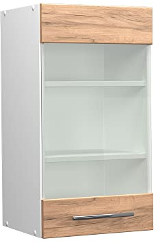 Vicco Küchenglasschrank Fame-Line, Goldkraft Eiche, 40 cm | 1 Tür · Soft-Close · Tiefe – 34,1 cm · Metallgriffe · ✓ Frei kombinierbar