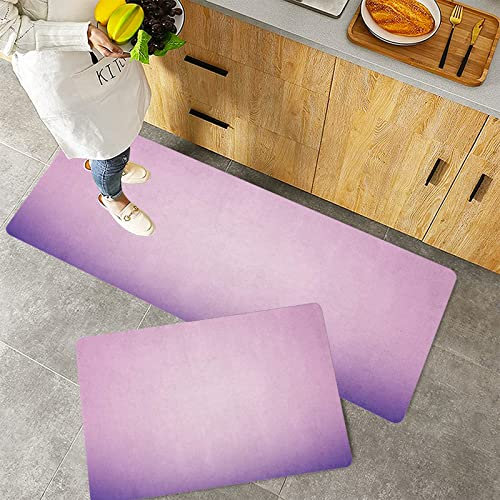 Küchenteppich Teppich Läufer Küchenläufer 2 Stück,Lavendel-Rosa und Lila Ombre-Druck-moderne Pastellfarbverlaufs-Design-Digital-Kunst, Flieder,Rutschfest waschbar für Flur Küche 40x60 cm+40x120 cm