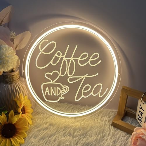 Neon tecken kaffe och te, 30 x 30 cm LED-skylt 3D graverade neonlampor väggdekoration neonljus dekoration neonljus för bar kafé heminredning festdekoration (USB-strömanslutning)