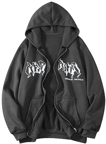 Sweat Jacket Men's Zip Hoodie Y2K Oversized Sweat Jackets Hoody with Hood Hooded Jacket Sweatshirt Hoodie Pullover Gifts for Men Boys Men, gray, S
