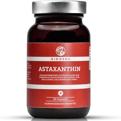 QIDOSHA® Astaxanthin 12 mg aus EU-Rohstoffen & Olivenöl, 90 vegane Kapseln im Apothekerglas, flüssiges Astaxanthin aus portugiesischer Algenzucht