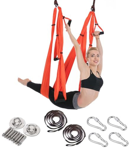 PLOTSAGE Aerial Yoga Hammock,Aerial Pilates Swing,Fly Yoga Anti-Gravity Durable Aerial Silks,Nylon Fabrics Swing Sling with Carry Bag And Extension Straps,8