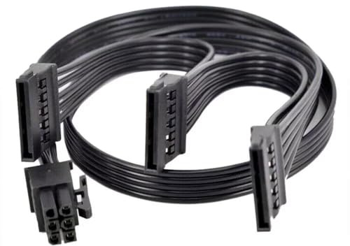 Câble Adaptateur SATA 6Pin vers 3xSATA pour EVGA GQ Series – 650GQ/750GQ/850GQ/1000GQ, Alimentation Modulaire Semi-Modulaire, Câble PCIe 6Pin Mâle vers 3xSATA 15Pin Femelle, 50cm(20 Pouces)18AWG