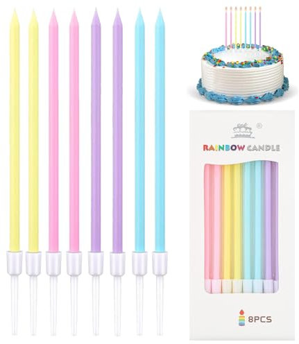 64 Stücke Geburtstagskerzen Für Torte,Dünne Lange Bunte Geburtstagskerze Mit Haltern, Geburtstagskerzen Bunt,für Kinder & Erwachsene, Dekorative Geburtstagstorte, Hochzeitsparty