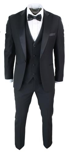 Costume Homme 3 Pièces Satin Noir Élégance Classique Coupe Ajustée Parfait pour Un Smoking Chic - Noir 52