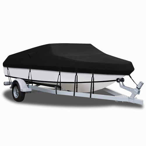 YMPPMKN Copertura per Barca Telo Copri Barca Tessuto Oxford 900D Resistente, Coperture per Barca Impermeabile, Antivento e Resistente ai Raggi UV per Scafo a V, Barca da Pesca - Black (20-22ft)