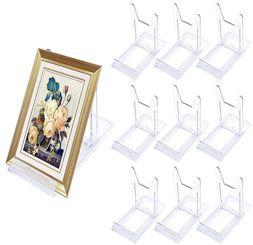 Homirty 12 Pcs Crylic Display Stand, Small Plate Display,Acrylic Plate Stands,Two Part Adjustable Clear Acrylic Plastic Display Stand Easel For Photos,Plates, Cards