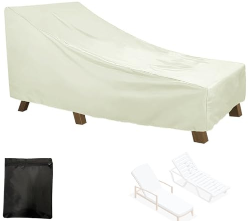 Housse de Protection Chaise Longue de Exterieur , Bâche pour Bain de Soleil Jardin Imperméable, 210D Oxford Couverture de Housse pour Transat pour Patio avec Corde(Size:208*76*41/79cm,Color:Beige)