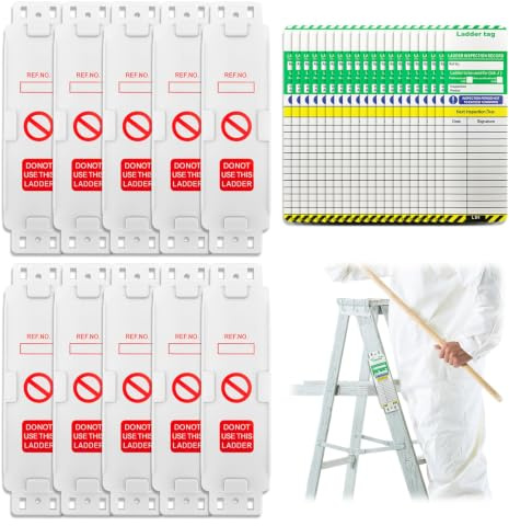 Goerpn Ladder Tags,10 Holders and 20 Ladder Inspection Tag Inserts | Waterproof Ladder Inspection Tags- Inspection Record Kit for All Ladder Types Protect Ladder Safety for Indoor & Outdoor