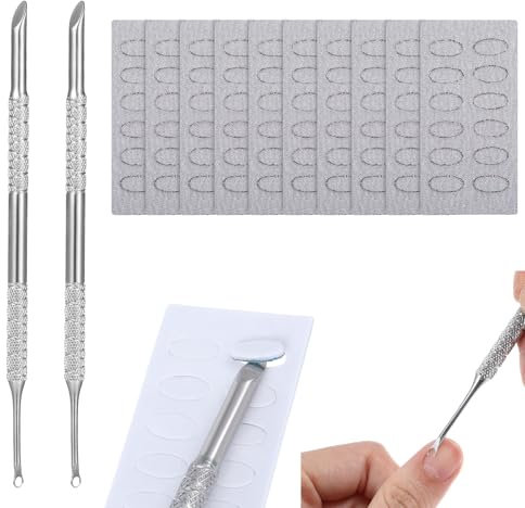 GEEHUA 2 Stück Nagelhautschieber mit12000 Stück Sandpapier, Nagelhautschieber Spatel Cuticle Pusher Edelstahl Nagel Pusher Nagelhautentferner Werkzeug für für Maniküre Kunstnägelentferner