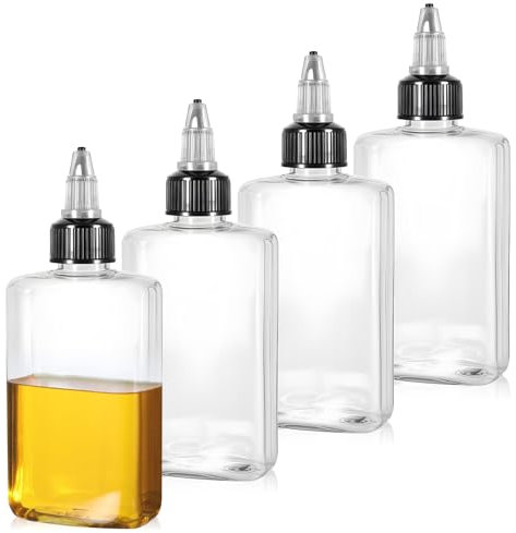 YUXIANLB 4er Set Kleine Ölspenderflaschen Für Camping Öl Quetschflaschen 100ml Leere Flaschen Mit Drehverschluss Flüssige Gewürzbehälter Für Öl Sojasauce Sirup Ketchup