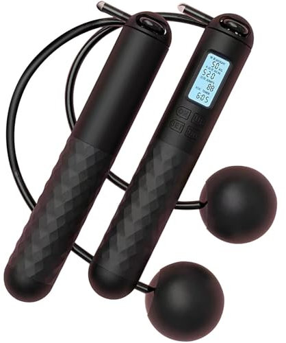 Kabelloses Springseil mit Zähler, 6 cm gewichtetes Schwerkraftball-Springseil, kabelloses Springseil für Erwachsene, Fitness, intelligentes digitales Springseil, Heimtrainingsausrüstung für Damen und