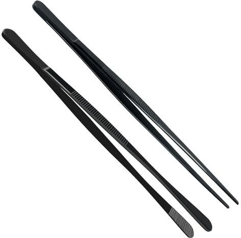 Urxirha 2PCS 8-Inch Kitchen Tweezers Stainless Steel Food Tongs, Culinary Plating Tweezers, Professional Chef Tweezers for Cooking Food Design (Wide Ends+Tip Ends)
