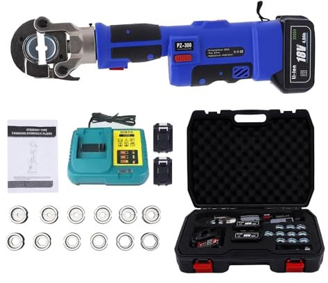 Kindevieft Electric Hydraulic Crimping Tool, Performance Cable Lug Crimper Electrical Terminal Cable Wire Tool Kit Range 10-300mm², Dc 18v/4Ah Lithium Battery,Blue