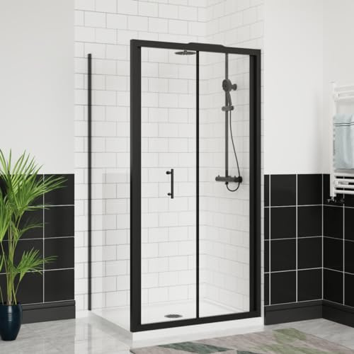 Aquariss Black - 1100x700mm Bifold Shower Enclosure Cubicles 6mm Self Clean Shower Door Folding Shower Screen with Side Panel White Shower Tray & Free Waste