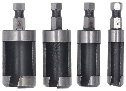 4-teiliges Kohlenstoffstahl-Holzdübel-Lochschneider-Bohrer-Set, 1/4 Zoll, 3/8 Zoll, 1/2 Zoll, 5/8 Zoll Schneiddübel, Power-Kork-Lochsägen-Werkzeug, Holzdübel-Zapfenbohrer-Set