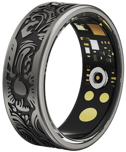 findtime Anello intelligente con cardiofrequenzimetro, anello per il sonno, fitness tracker per la pressione sanguigna, ossigeno nel sangue, contacalorie, contapassi, impermeabile, stile retrò,