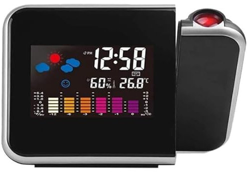GZKDKZB Projektionswecker, Digitaluhr-Projektor an der Decke, mit Anzeige der Innen-/Außentemperatur, Zwei Alarmen, Farbiger Hintergrundbeleuchtung, Wettervorhersage, für das Schlafzimmer