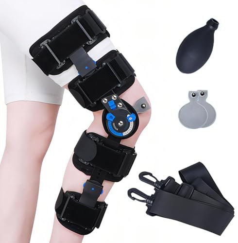 Vexorium Férula de Rodilla Post-operatoria con Bisagra, Ajustable Ortesis Soporte de Rodilla Rodillera para Rotura de Menisco, Lesiones ACL, Recuperación Adulto,Right