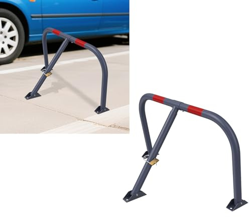 Froadp Barrière de parking pliable en acier avec bandes réfléchissantes, barrière de parking pour allée, cour ou emplacement de stationnement, avec serrure et 3 clés, tube Ø 35 mm, 1 pièce en kit