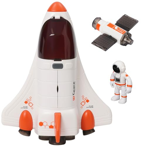 Yosamy STEM Space Shuttle Toy for Kids 3-8 - Lights&Sound, Spray Exhaust, Astronauts & Openable Cockpit (Orange)