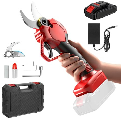 Tijeras de podar con batería de 2000 mAh, tijeras eléctricas sin escobillas con cuchillas SK5, diámetro de corte de 40 mm, piedra de afilar y cuchillas de repuesto, tijeras de podar eléctricas para