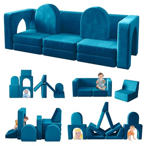 Wumagin Spielsofa für Kinder 13-teilig, Modulares Kindersofa für Spielzimmer, 13-in-1 Multifunktionssofa zum Spielen, Kreativsein und Schlafen, Indoor-Kindercouch für Jungen und Mädchen