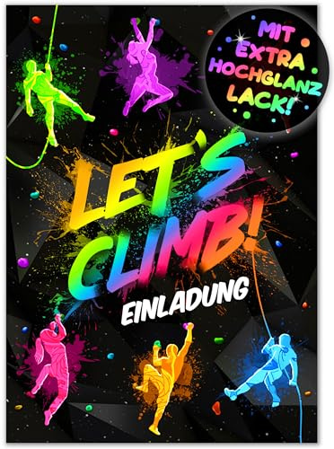 12x Klettern EINLADUNGSKARTEN KINDERGEBURTSTAG Junge Mädchen - die Boulder PARTY Karten sind die Bouldern EINLADUNG für Jungen Kinder KLETTERGEBURTSTAG Einladung Kletterhalle Kletterwald Kletterpark
