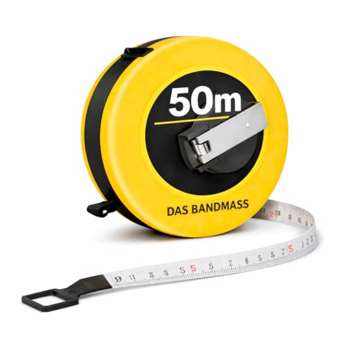 XXL Kapselbandmätare Bandmätare 50 meter med hållare - robust måttband & bandmätare för exakt mätning med lås - rullmätare & måttband med upprullningssystem (50 meter)