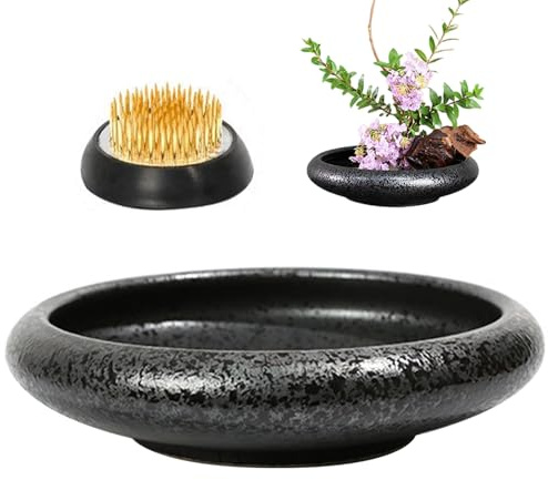 Xoeryoy Ikebana Vases Kit, runde, breite Eröffnungs -Keramik -Blumenarrangementhalter, Retro Ikebana Bowl mit Blumenfrosch für Innenhäuser