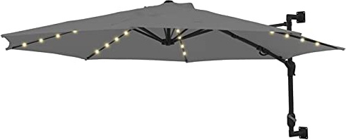 Juroupi Wall-mounted Garden Parasol with LEDs 300 cm Anthracite,Wall-Mounted Parasol,Outdoor Garden Wall-Mounted Parasol-312524