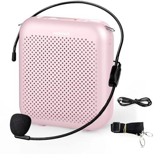 Norwii S358 Sprachverstärker, PA-Endstufen, Tragbares Kabelmikrofon-Headset | ①10W, 2000mAh②15 Std. Akku③USB-C Wiederaufladbar④Anti-Howling⑤Lautsprecher mit Einstellbares Mikrofon für Lehrer, Führer