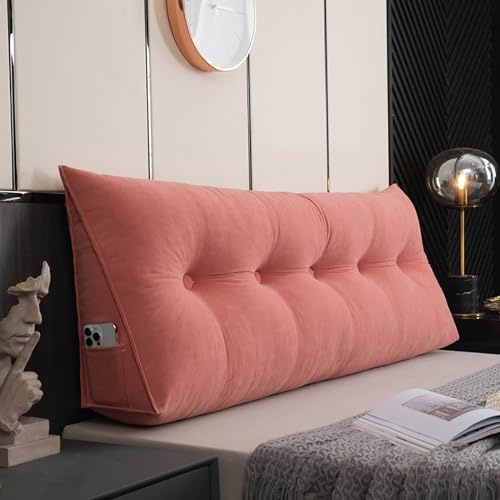 MONDEX Rückenkissen Bett, Lesekissen für Bett und Sofa, Rückenpolster für die Wand, Sitzkissen, Wandkissen, Groß Keilkissen mit Waschbarem Bezug, Ideal zum Lesen, Fernsehen,Watermelon red,200cm