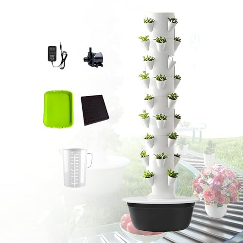 EpyGnom Sistemas de Cultivo Hidropónico Vertical Torre Hidropónica Jardín con Bomba Hidratante y Tanque de Agua Móvil Kit de Cultivo Aeropónico para Hierbas de Interior Frutas Verduras Black-9Layer