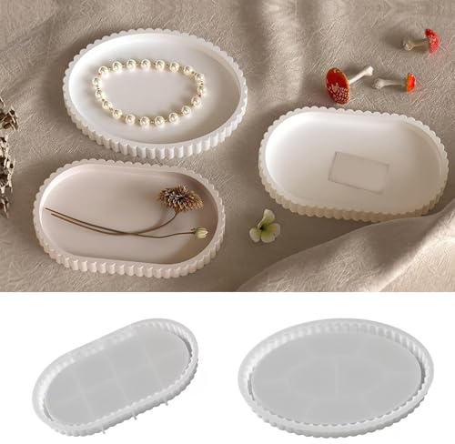 2 Piezas Moldes de Silicona, Bandeja de Moldes de Silicona, Bandeja de Resina Epoxi para Fundición, molde de silicona Ovalado con Ranuras, DIY fabricación de Arte, bandeja Decorativa, Manualidades