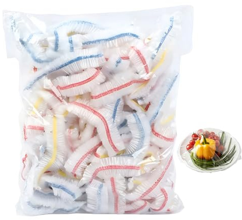 Lotnery 200PCS Elastic Food Covers, Stretchable PE Fresh Keeping Bags for Bowls, Transparent Plastic Food Covers to Seal and Protect Fruits, Meals, Vegetables in Kitchen or Refrigerator