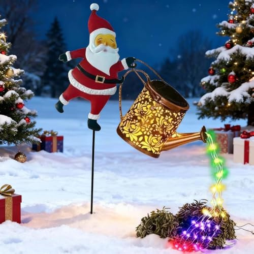 LUCKKY Solare Santa-Gießkanne-Laterne, Solar Gießkanne Lichterkette Aussen, LED Außen Solarlampen Wasserdicht Gartendeko Gießkannenlicht Lichter für Garten Rasen Hofweg (Bunt)