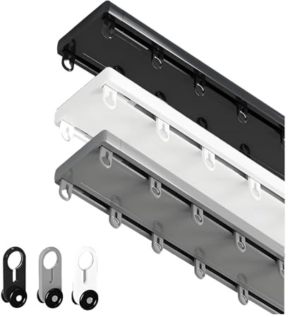 Tringle à rideaux silencieuse à 2 voies en aluminium noir de 5 m, idéale pour séparateur de pièce, installation silencieuse, solution polyvalente de suspension de rideaux