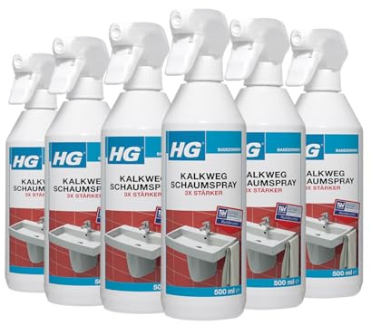 HG Kalkweg Schaumspray 3x stärker – Kraftvoller Kalkreiniger gegen Kalk & Seifenreste – Bad & Dusche – 6er Set