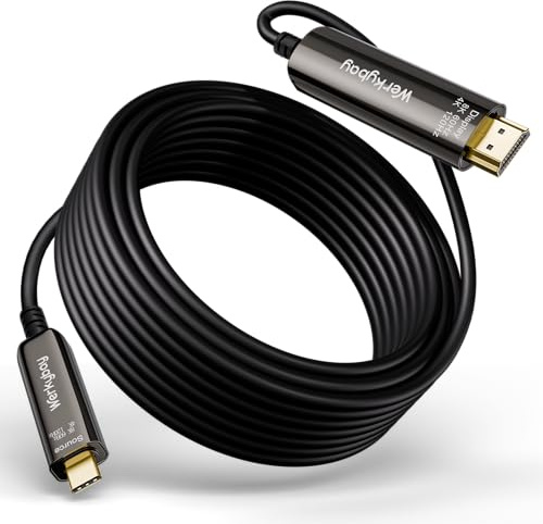 Werkybay USB-C auf HDMI 2.1 GlasfaserKabel 10m, 8K@60Hz/4K@120Hz Typ C zu HDMI Aktives Optisches Kabel (AOC) Kompatible mit i-Phone 17/16, Thunderbolt 4/3, Mac Mini M4, MacBook Pro/Air,Galaxy S23 usw.