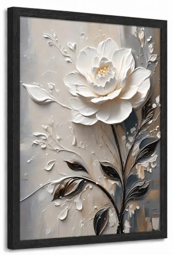 Elvynln Framed Wall Art 12x16 Inch, Canvas Wall Art for Living Room, White Flower Pictures for Living Room, Black Wooden Frame, Wall Decor, Wall Art for Bedroom, Waterproof Print