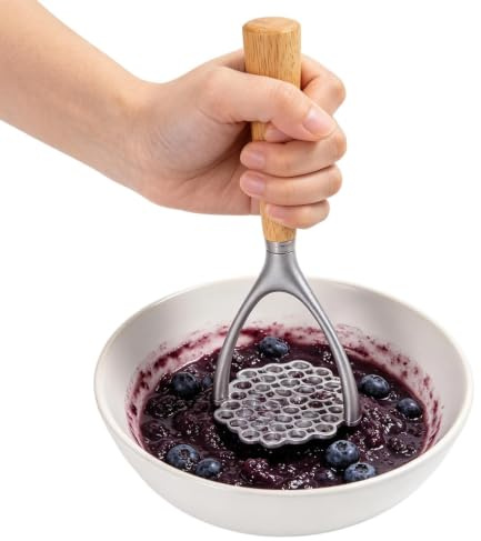 Mosare Köksredskap | med Trä Handtag och Dubbel Båge | potatispress för mos | för avokado, bananer, morötter, frukter, grönsaker, matsalen, lägenheten, daglig matlagning i