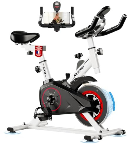 Vélo d'appartement silencieux avec résistance magnétique réglable, écran LCD et selle ergonomique confortable pour le cycling indoor et votre home gym (Blanc H1)