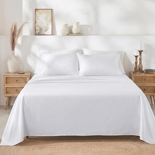 California Design Den Soft 100% Cotton Twin Sheet Set, 400 Thread Count Good Housekeeping Award Winner, Silky Smooth Sateen Weave, Breathable and Durable Cotton Bedding Set - White