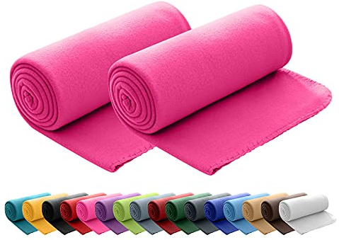 wometo 2er Set Polar Fleecedecke 130x160 Oeko-TEX ca. 400g pink | mit Anti-Pilling und Kettelrand, im praktischen Doppelpack