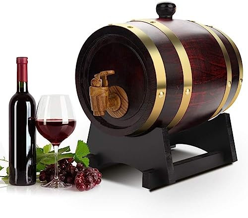 Oak Barrel, 1.5 L / 3 L / 5 L / 10 L Oak Storing Barrel Built-in Aluminum Foil Liner for Storing Your own Whiskey, Beer, Wine, Bourbon, Brandy, Hot Sauce & More (1.5L)